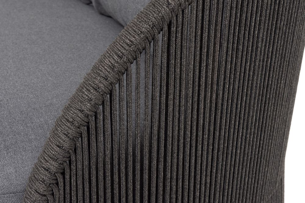 "Монтелла" диван 3-местный плетеный из роупа, каркас алюминий темно-серый (RAL7024) муар, роуп темно-серый круглый, ткань темно-серая 027