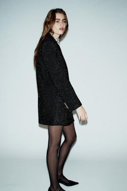 ZARA ДВУБОРТНЫЙ БЛЕЙЗЕР С МЕТАЛЛИЗИРОВАННОЙ НИТЬЮ, ЧЕРНЫЙ