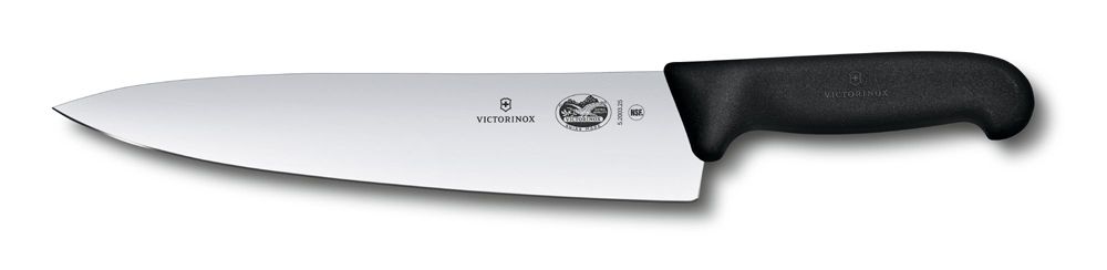 Фото нож разделочный VICTORINOX Fibrox 25 см лезвие из нержавеющей стали чёрная пластиковая рукоять с гарантией