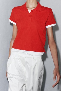 ZARA ТОП С ВОРОТНИКОМ ПОЛО И КОНТРАСТНЫМИ ДЕТАЛЯМИ, КРАСНЫЙ