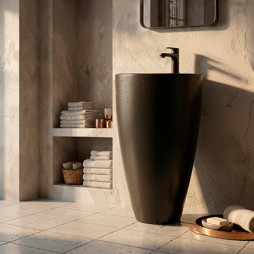 Раковина напольная Azario COMELLA 490х490х840 отдельностоящая круглая, черный матовый (AZ-311MB)