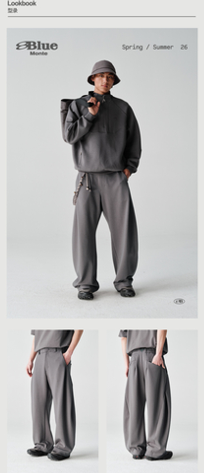 Брюки Nothomme Blue Cotton Pleated Structure Far-Infrared Heating Warm Oversized Curved Trousers 2026 Spring 5A Antibacterial Sweatpants Men