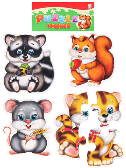 Пазл мягкий 16 элементов "Зверьки" 4 картинки