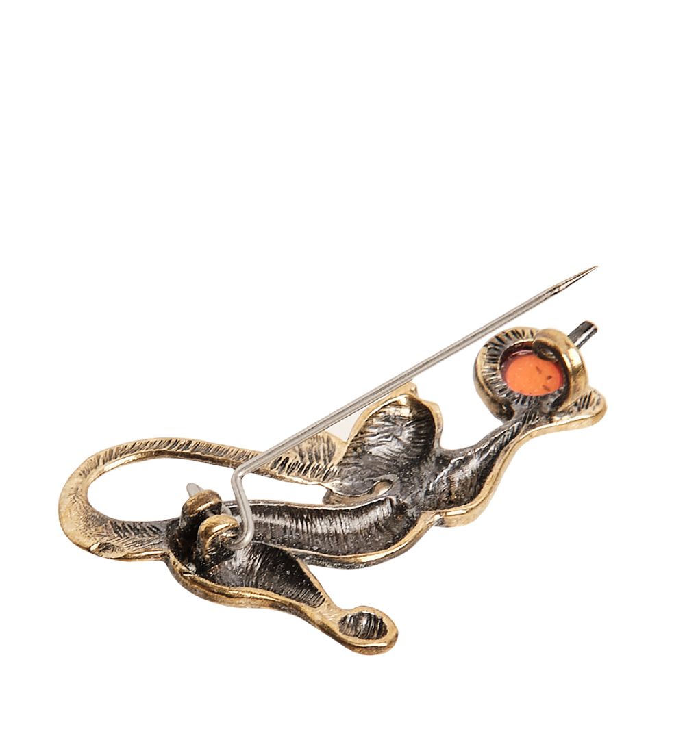 AM-2341 Брошь «Кошечка с мячиком» (латунь, янтарь)