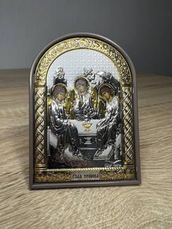 Св. Троица, икона арочная, пластик коричневый 62x88