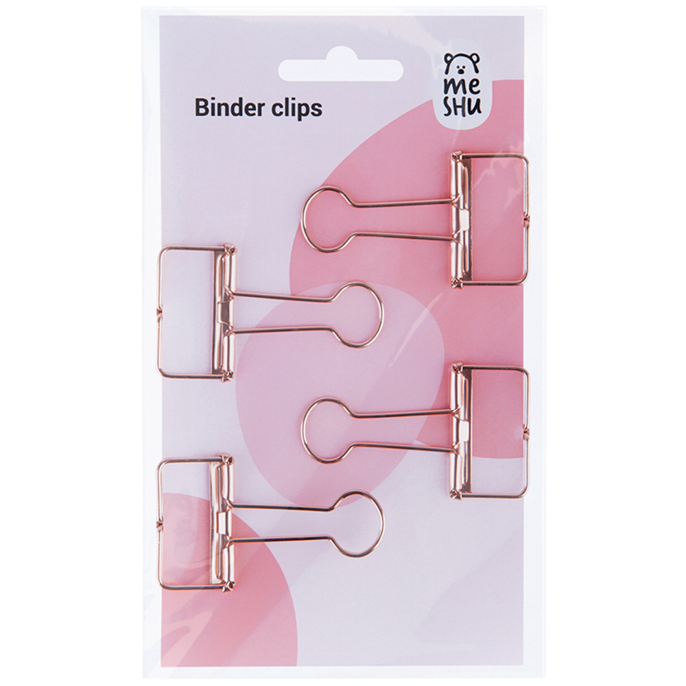 Зажимы для бумаг 32мм, MESHU "Rose Gold", 4шт., пакет с европодвесом