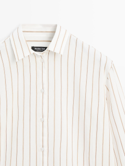 Massimo Dutti Трехцветная рубашка из струящейся ткани в полоску, белый