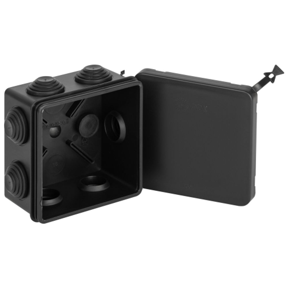 Распаячная коробка ЭРА KOR-80-80-50-7gv-MP-B черная 80х80х50мм с гермовводами 7 входов прямой монтаж IP55