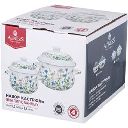 НАБОР КАСТРЮЛЬ AGNESS ЭМАЛИРОВАННЫХ СЕРИЯ "FAMILY FARM", 4ПР. 1,5Л И 2,8Л, 16Х10СМ, 20Х12СМ