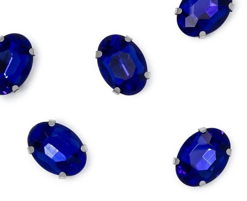 Стразы пришивные стекло в оправе, р. 18х13 мм, синий