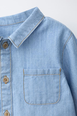 ZARA ДЖИНСОВАЯ РУБАШКА, ВЫЦВЕТШИЙ СИНИЙ