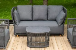 "Лугано" лаунж-зона 5-местная плетеная из роупа (веревки), каркас алюминиевый темно-серый, роуп темно-серый