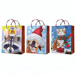 Пакет ламинир. 25*25см. "Новогодние зверушки" бумаж. ручки-полипропилен,веревки, 3 диз.в ассорт. (Це