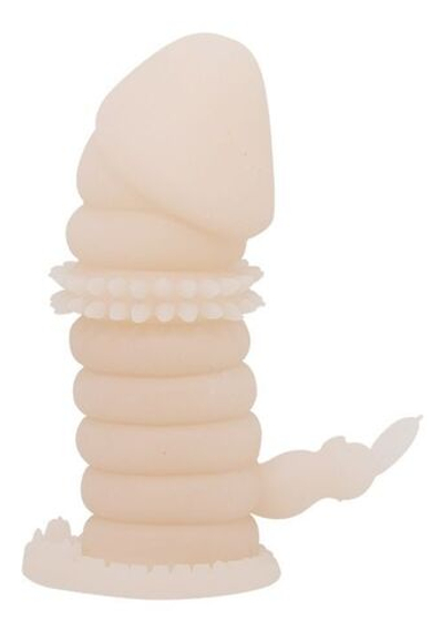 Телесная насадка на пенис со стимулятором клитора - 13 см.