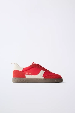 ZARA БАЗОВЫЕ КРОССОВКИ ИЗ КОМБИНИРОВАННЫХ МАТЕРИАЛОВ, КРАСНЫЙ