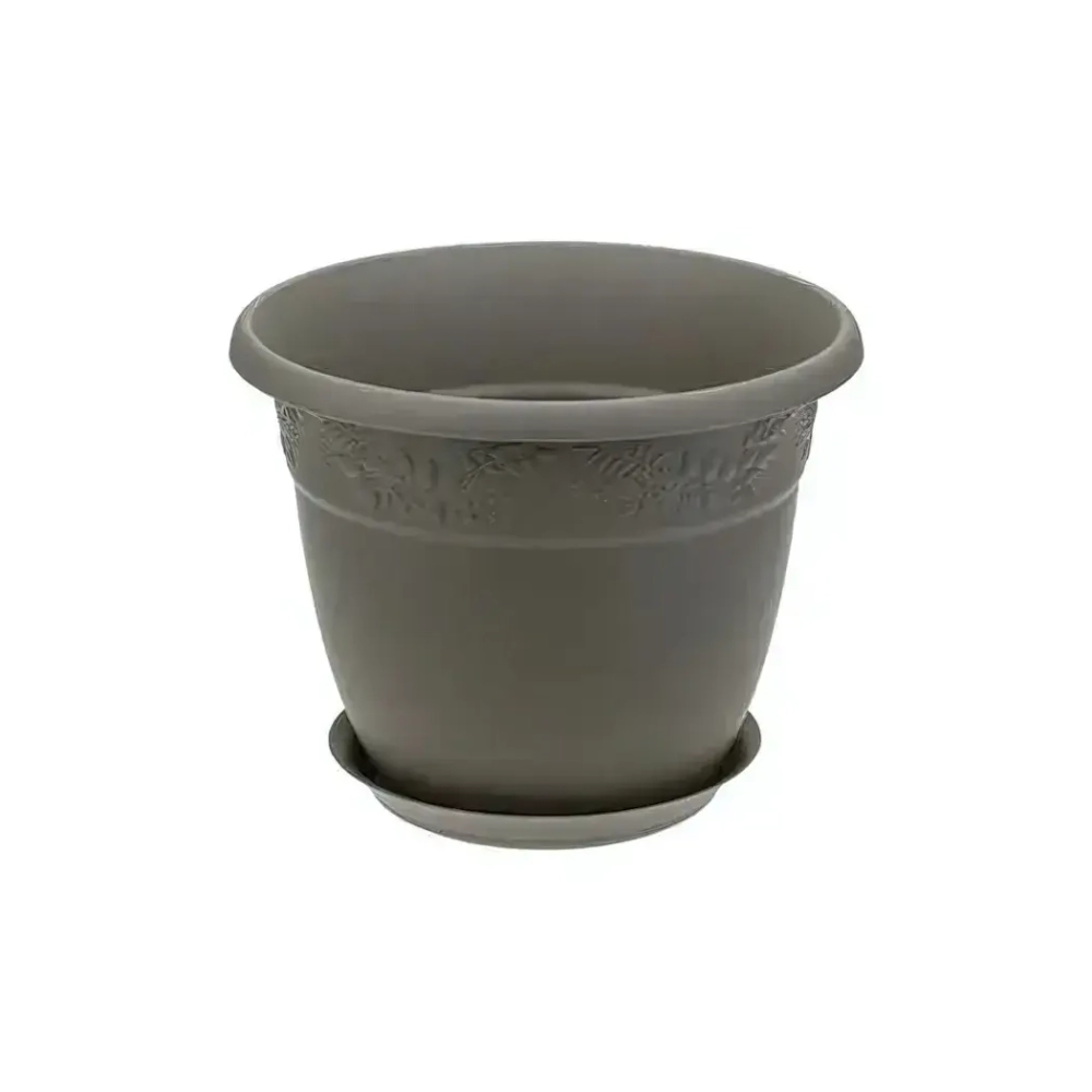 Кашпо РЯБИНА D280мм, 7,5л с поддоном французcкий серый