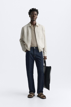 ZARA КУРТКА ИЗ 100% ЛЬНА, СВЕТЛО-БЕЖЕВЫЙ