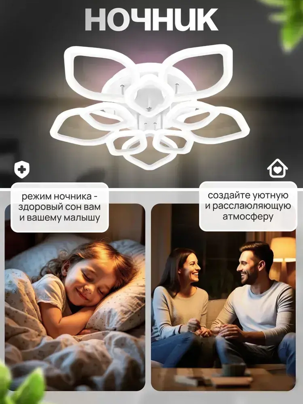 Люстра светодиодная с пультом 1379/5+5, люстра потолочная в спальню 244Вт