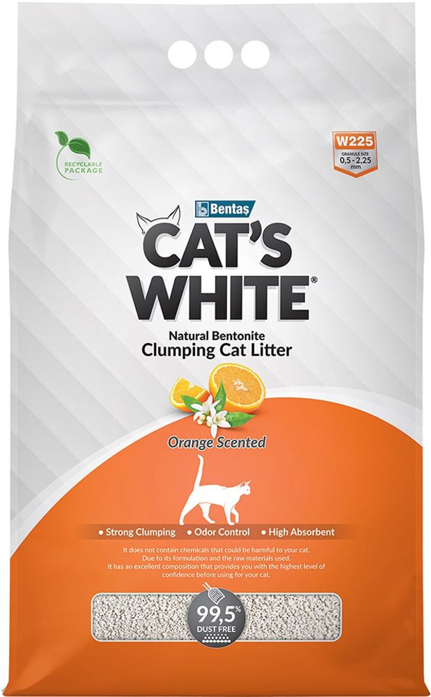 Наполнитель для туалета Cat&#39;s White 10л Natural Orange Scented для кошек, комкующийся, с ароматом апельсина