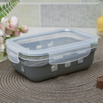 Контейнер 0,6л жаропрочное стекло с крышкой с защелками, в силиконовой подставке "Massimo"