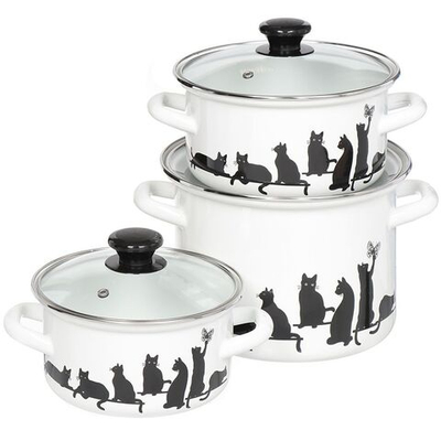 Набор эмалированной посуды 6 пр, кастрюли 1.5,2.3,5 л, Керчь, Кошечка-5-1-Экстра