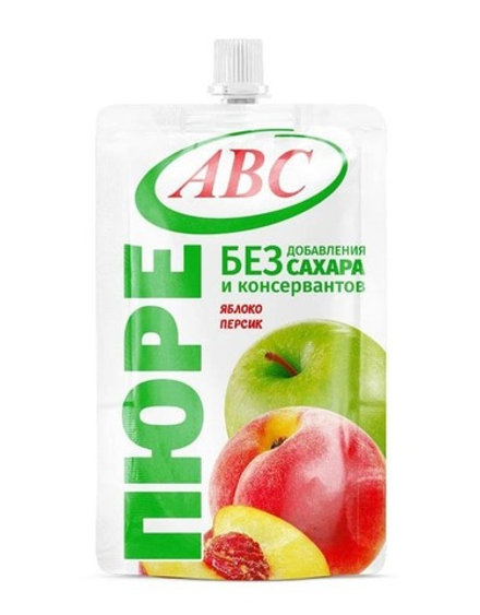 Фруктовое пюре "АВС" Яблоко-Персик без сахара 200 г. АВС