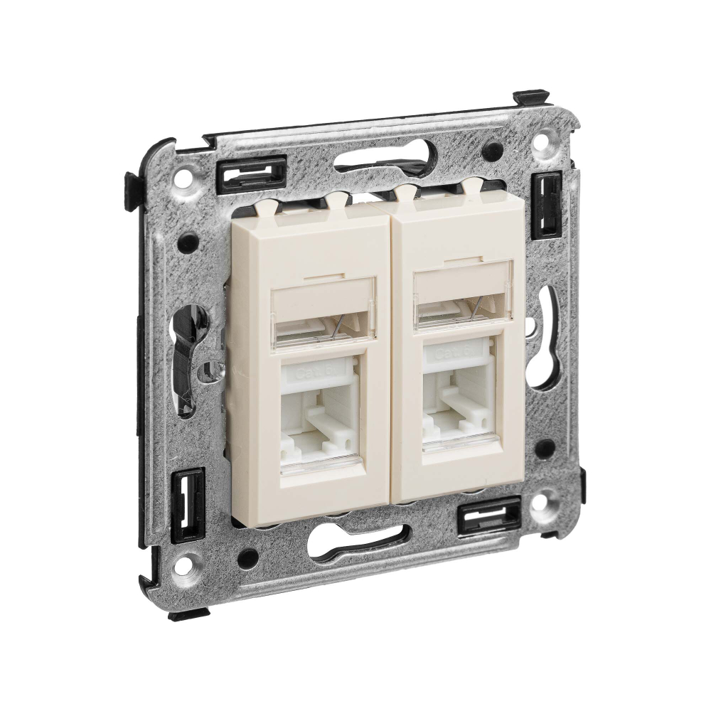 Компьютерная розетка RJ-45 в стену, кат.6А двойная, "Avanti", "Ванильная дымка"