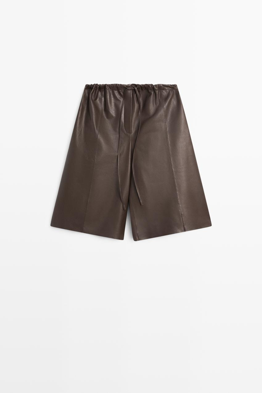 Massimo Dutti Длинные шорты из кожи наппа, коричневый