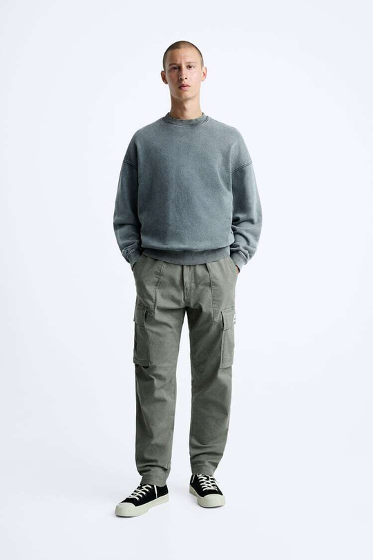 ZARA БРЮКИ КАРГО RELAXED FIT, ЗЕЛЕНЫЙ