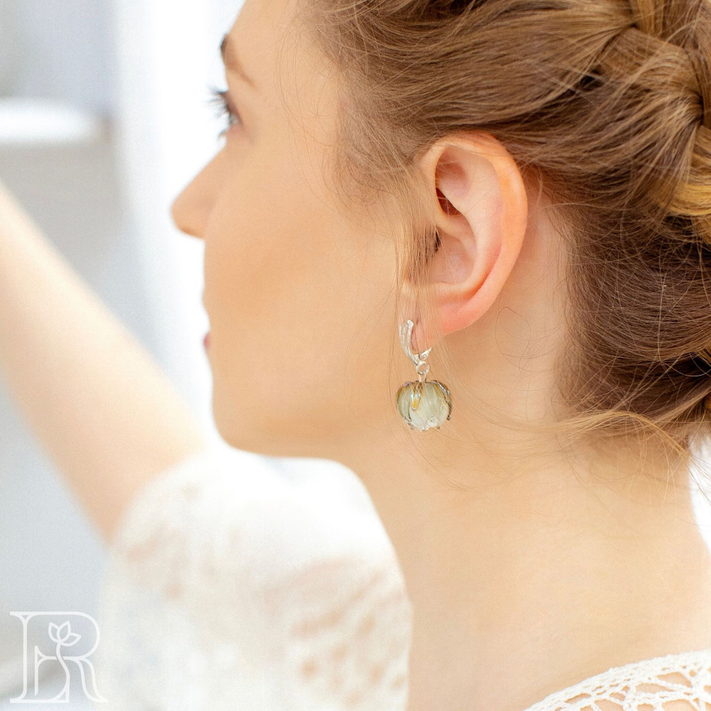 LEFIREL' Серьги серебряные женские "Келия" с цветами из муранского стекла / ювелирные украшения из родированного серебра 925