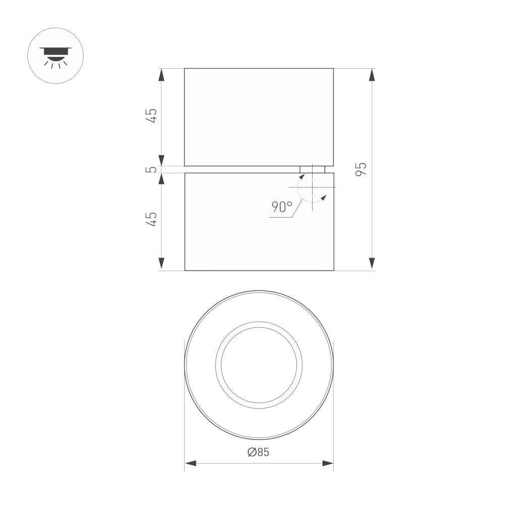 Светильник SP-POINT-SURFACE-R85-12W Warm3200-MIX (WH, 36 deg, 230V) (Arlight, IP20 Металл, 5 лет) 058616