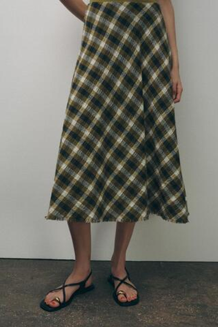 ZARA ЮБКА МИДИ В КЛЕТКУ — ZW COLLECTION, ХАКИ