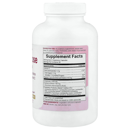 Micro Ingredients, D-манноза с клюквой, пробиотиками и жирорастворимым витамином C, 240 вегетарианских капсул