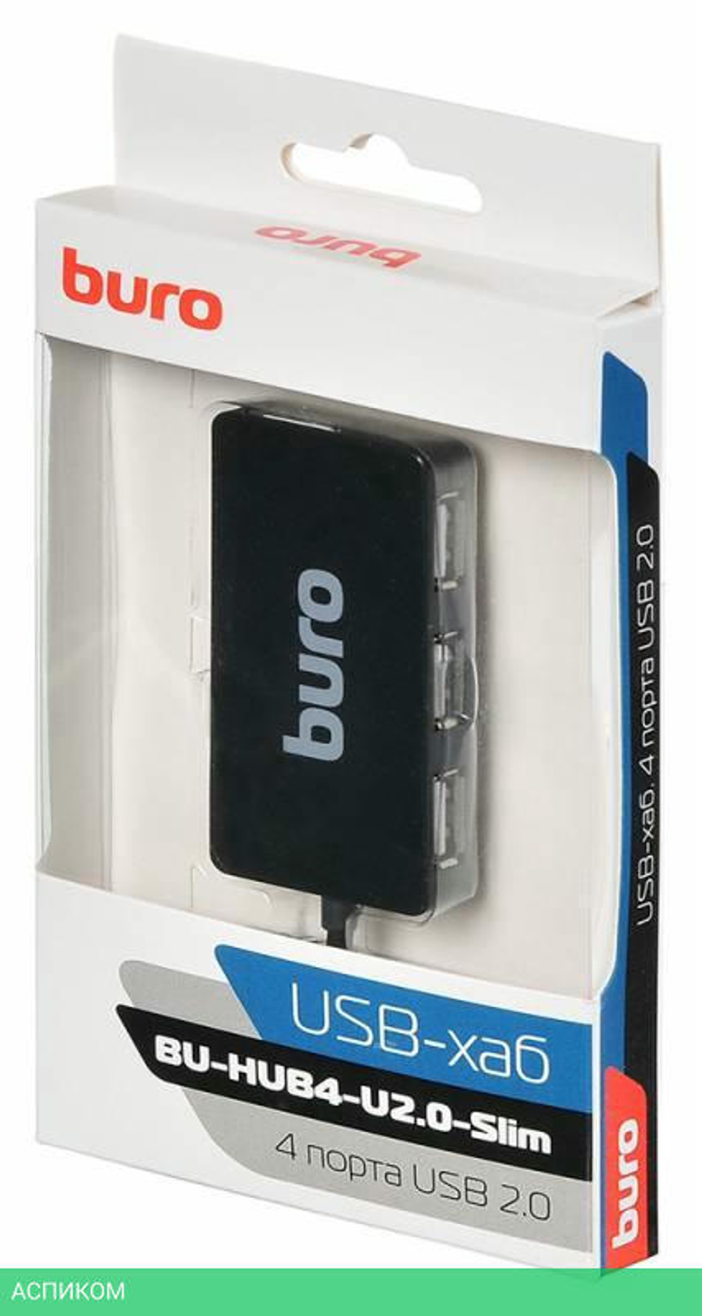 USB-хаб Buro BU-HUB4-U2.0-Slim черный