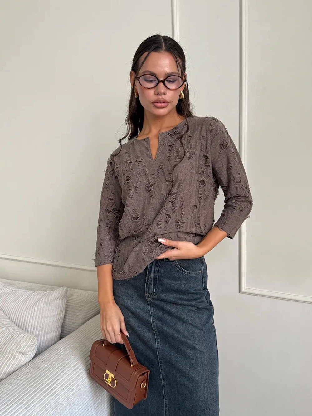 Блузка нарядная трикотажная офисная рукав 3 4