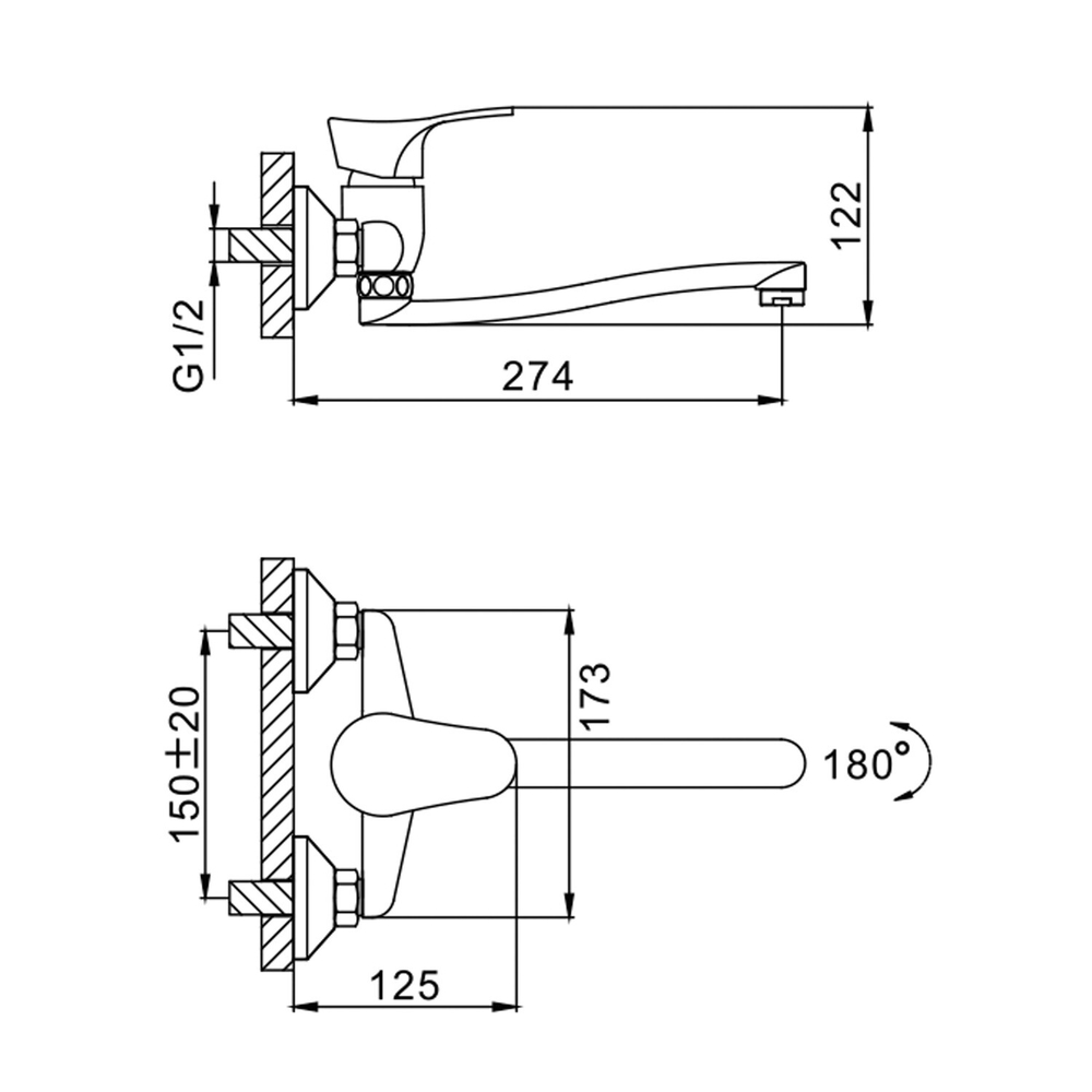 Смеситель для кухни настенный 35к F4614-В FRAP (S излив, хром, силумин)