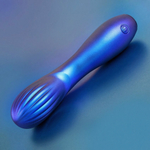 Синий вибромассажер с загнутой головкой - 15 см. (Цвет: синий)