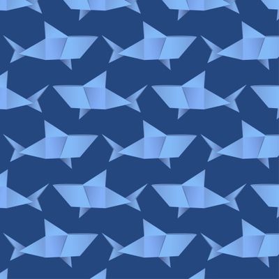 акулы оригами на синем фоне