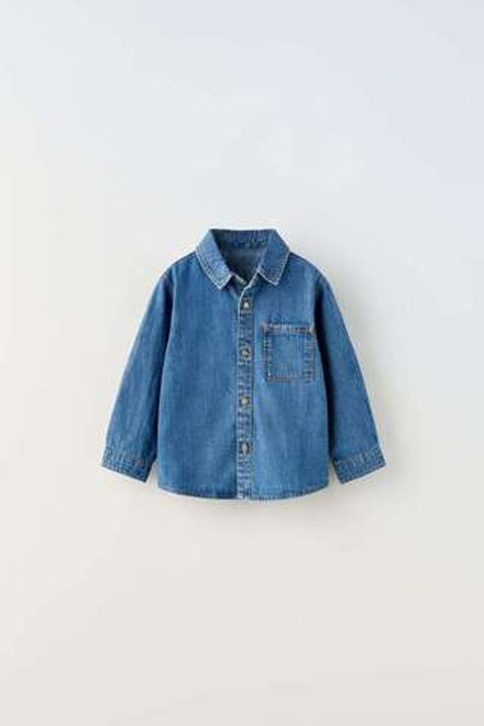 ZARA ДЖИНСОВАЯ РУБАШКА БЕЗ РИСУНКА, ВЫЦВЕТШИЙ СИНИЙ
