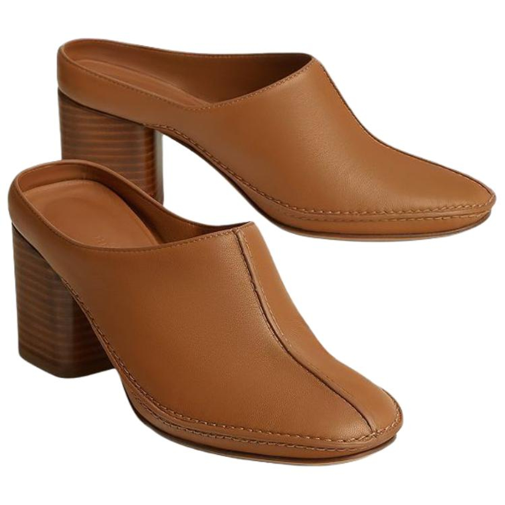 HERMES Closed Toe Slippers 7cm Women"s Brown