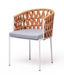 "Диего" стул плетеный из роупа, каркас из стали светло-серый (RAL7035) шагрень, роуп оранжевый меланж круглый, ткань светло-серая