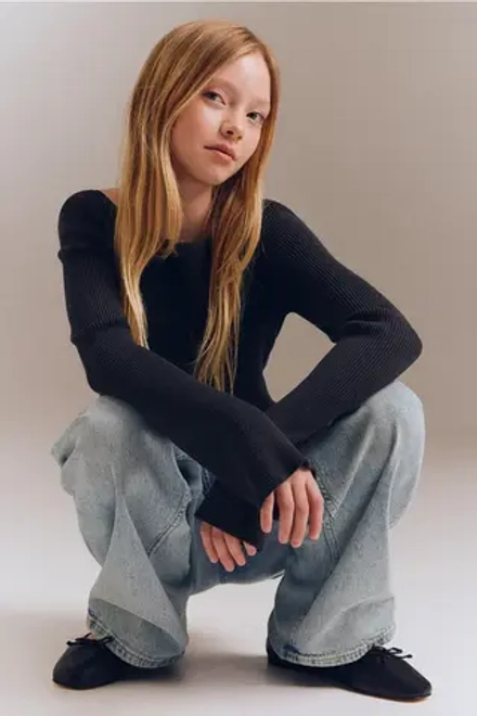 H&M Джинсы с эффектом потертости, голубой