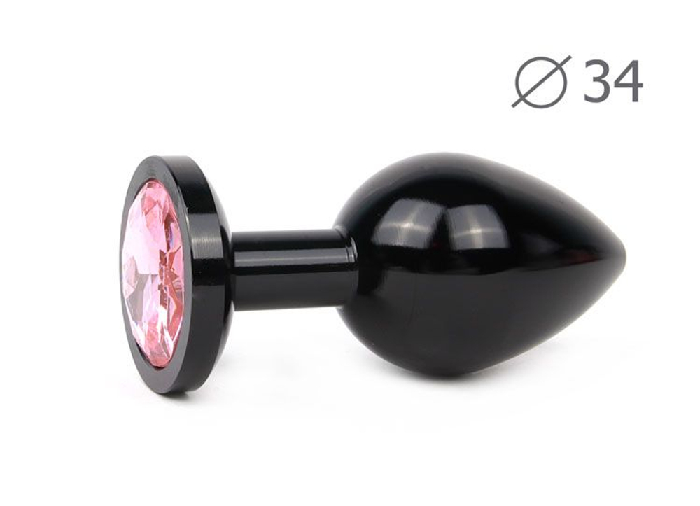 Коническая черная анальная втулка с розовым кристаллом - 8,2 см. (Цвет: розовый)