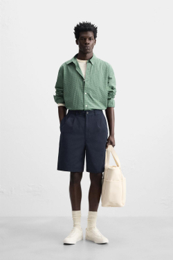 ZARA ШОРТЫ RELAXED FIT СО СКЛАДКАМИ, МОРСКОЙ ТЕМНО-СИНИЙ