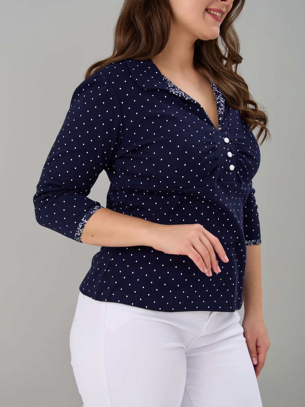 Блузка БЛ-015/синийгорошек-веточки