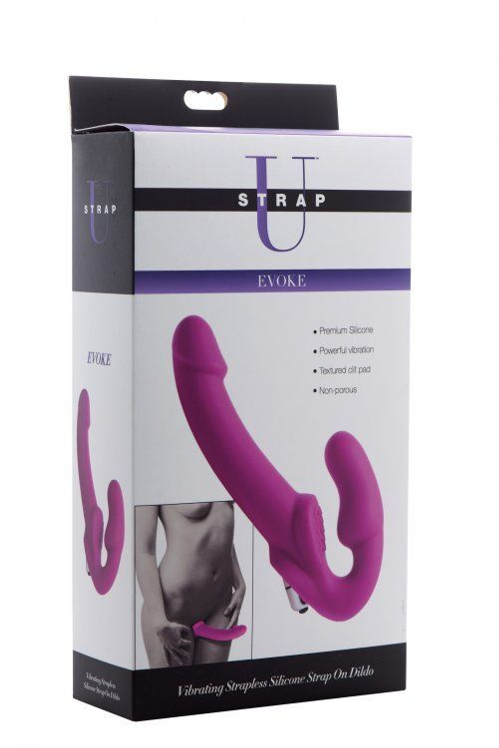 Ярко-розовый безремневой вибрострапон Evoke Vibrating Strapless Silicone Strap-on Dildo