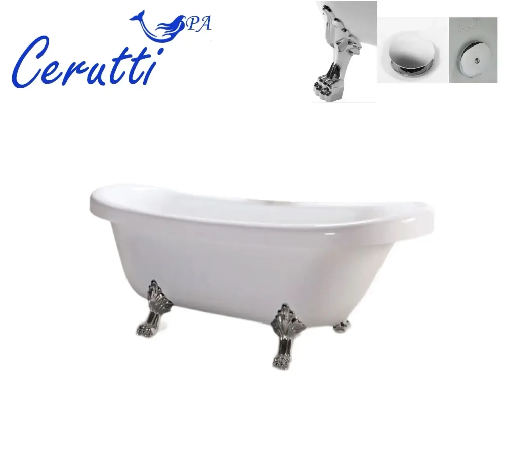 Ванна CLASSIC 150 акриловая отдельностоящая Ceruttispa (1570x770x740) на львиных алюминиевых хромированных лапах