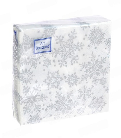 Салфетка бумажная DESNA BOUQUET 20*20 см, 2-сл, упак. 30 листов СЕРЕБРЯНЫЕ СНЕЖИНКИ НОВОГОДНЯЯ