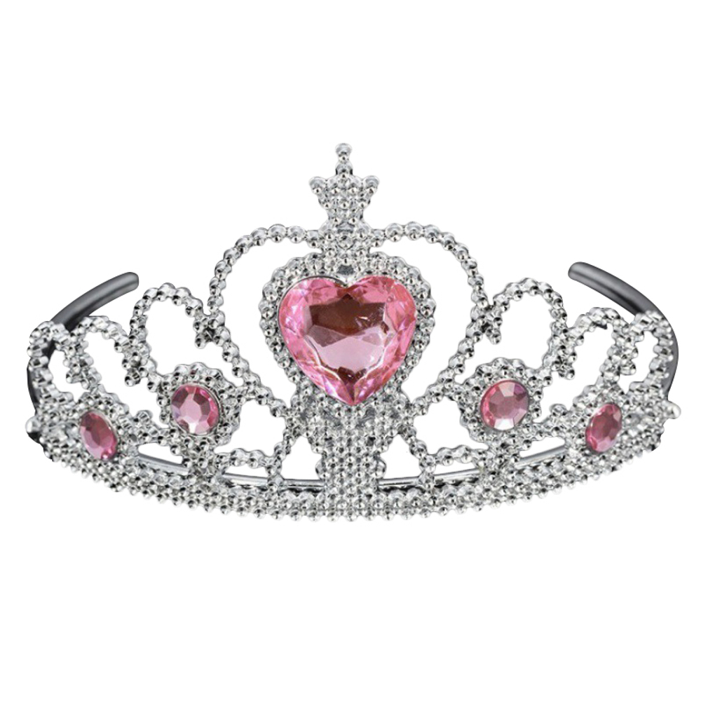 Корона пластиковая, Сердце, Серебро/Розовый, 1 шт.