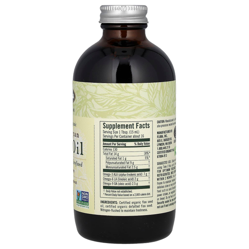 Flora, сертифицированное органическое льняное масло с высоким содержанием лигнана, 250 мл (8,5 жидк. унции)